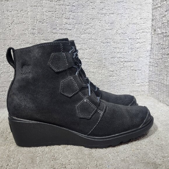 Sorel Toronto Women's US Size 9 Black Suede Lace Up Ankle Wedge Boots NL2115-010 - Picture 3 of 12